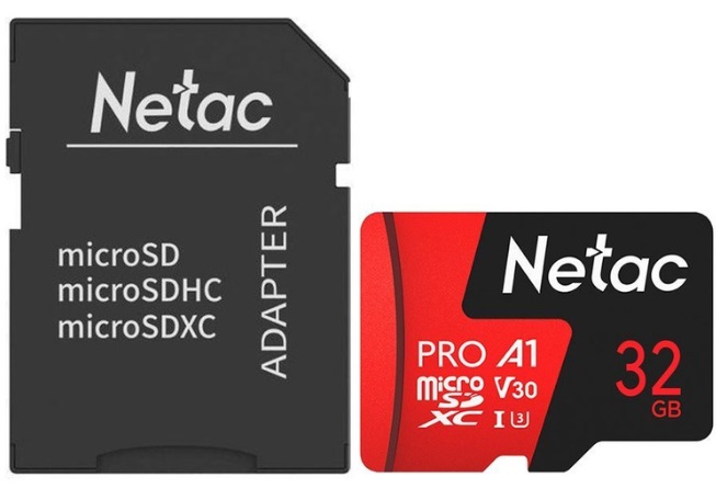 картинка Карта памяти MicroSD 32GB Class 10 V10/A1 Netac NT02P500PRO-032G-R с адаптером от интернет-магазина itsklad.kz