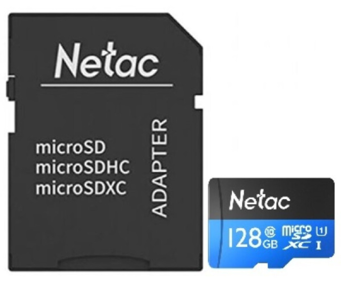 картинка Карта памяти MicroSD 128GB Class 10 U1 Netac P500 NT02P500STN-128G-R с адаптером SD от интернет-магазина itsklad.kz