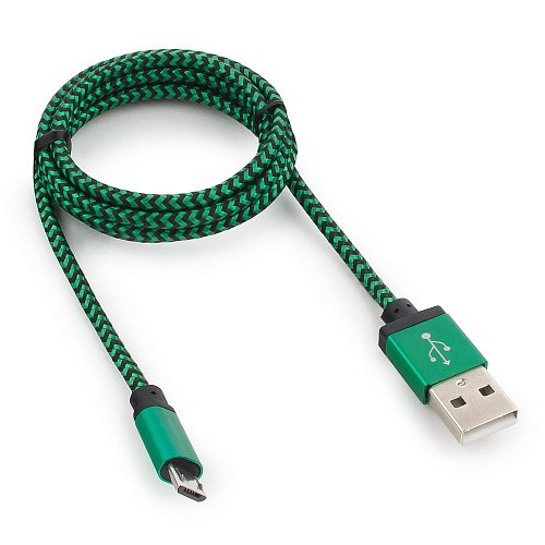 картинка Кабель USB 2.0 Cablexpert CC-mUSB2gn1m, USB-MicroUSB, 1м, нейлоновая оплетка, алюм разъемы, зеленый от интернет-магазина itsklad.kz