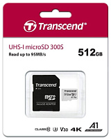 Карта памяти MicroSD 512GB Class 10 U3 A1 Transcend TS512GUSD300S-A