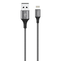 Кабель Olmio BASIC, USB 2.0 - lightning, 1.2м, 2.1A, текстильная оплетка, серый